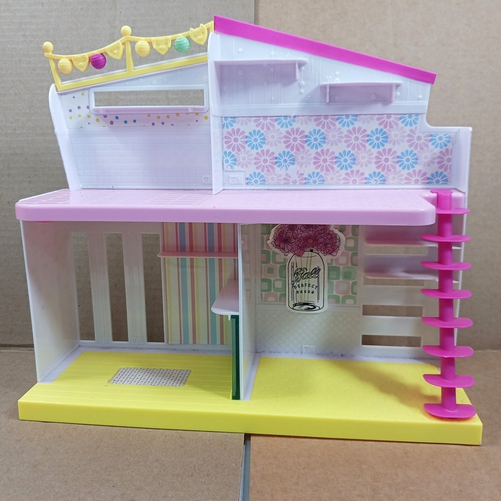 Mattel Barbie Two Story Dollhouse Pink White Purple Playset with Spiral Stairs